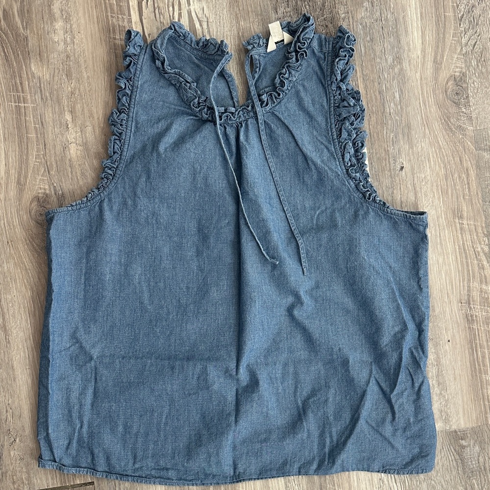 J Crew size XL  Denim Ruffle Sleeveless Top